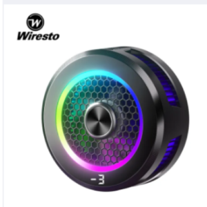 Wiresto 15W 2-in-1 phone cooler with RGB lighting, fast cooling radiator for mobile phones, iPads, and gaming devices, offering low-noise heat dissipation for live streaming.