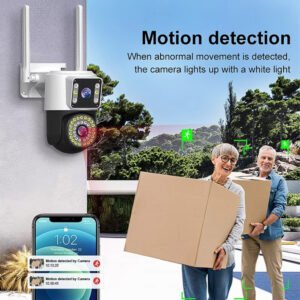 V380PRO 4K Ultra HD Dual Lens WiFi PTZ Camera with night vision, two-way audio, and AI human motion tracking for advanced home and office surveillance.