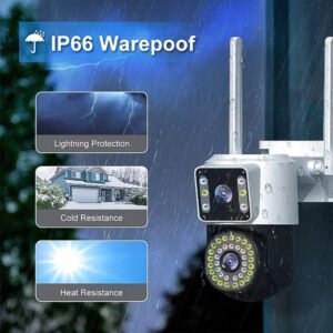 V380PRO 4K Ultra HD Dual Lens WiFi PTZ Camera with night vision, two-way audio, and AI human motion tracking for advanced home and office surveillance.