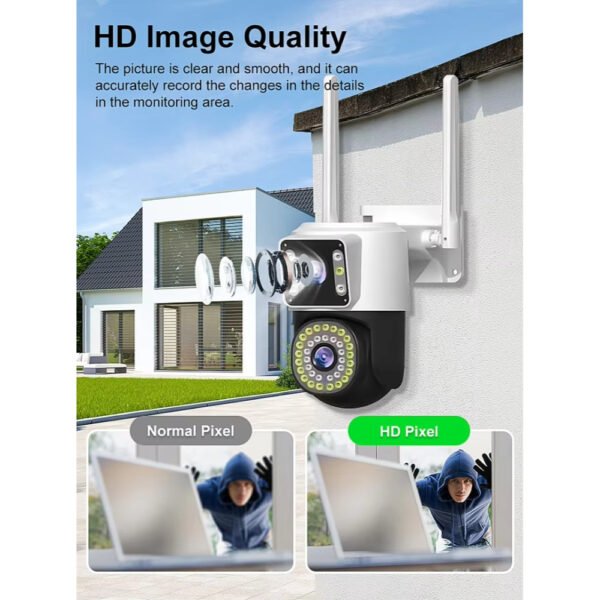 V380PRO 4K Ultra HD Dual Lens WiFi PTZ Camera with night vision, two-way audio, and AI human motion tracking for advanced home and office surveillance.