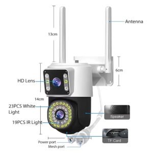 V380PRO 4K Ultra HD Dual Lens WiFi PTZ Camera with night vision, two-way audio, and AI human motion tracking for advanced home and office surveillance.