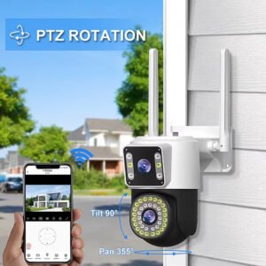 V380PRO 4K Ultra HD Dual Lens WiFi PTZ Camera with night vision, two-way audio, and AI human motion tracking for advanced home and office surveillance.